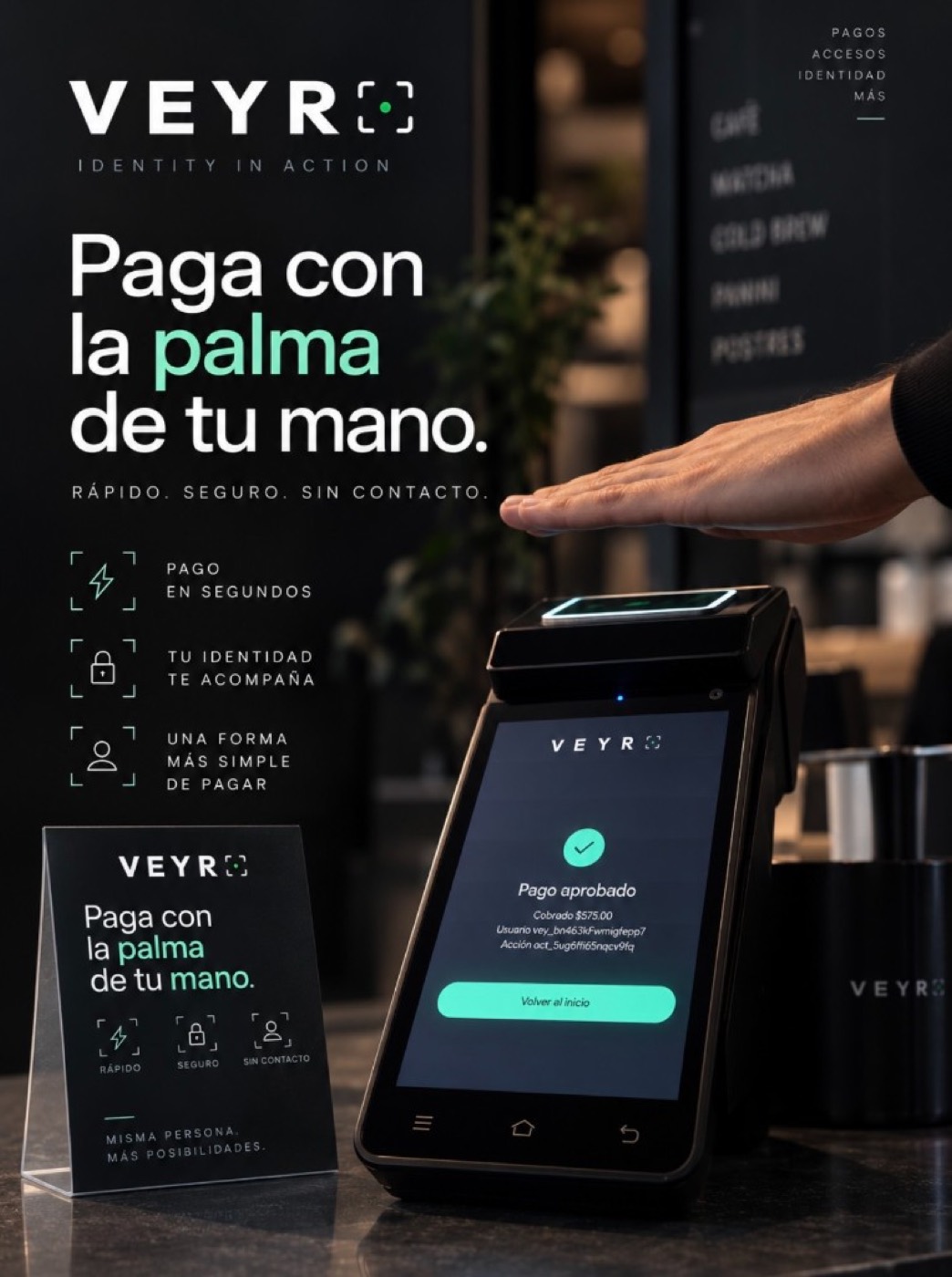 Terminal Veyra real — paga con la palma
